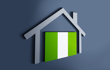 Nigeria is my home. 3D illustration that represents a house with the flag of the country inside, suggesting the love for the native country.