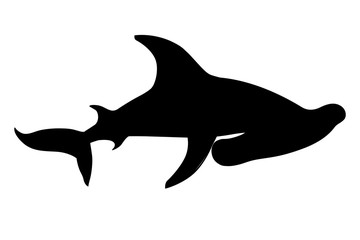 Black silhouette hammerhead shark underwater giant animal simple cartoon character design flat vector illustration isolated on white background - obrazy, fototapety, plakaty