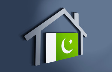 Pakistan is my home. 3D illustration that represents a house with the flag of the country inside, suggesting the love for the native country.