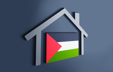 Palestine is my home. 3D illustration that represents a house with the flag of the country inside, suggesting the love for the native country.