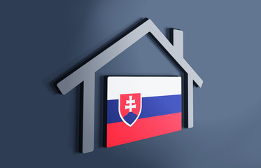Slovakia is my home. 3D illustration that represents a house with the flag of the country inside, suggesting the love for the native country.