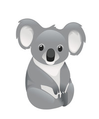 Cute grey koala bear sit on the ground and looking forward leaves cartoon animal design flat vector illustration isolated on white background