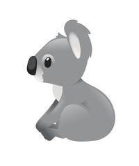 Cute grey koala bear sit on the ground and looking forward cartoon animal design flat vector illustration isolated on white background