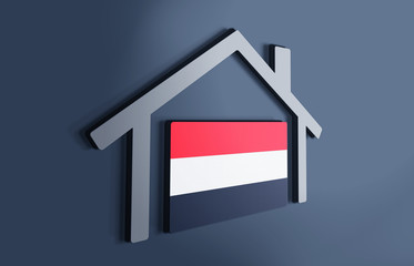 Yemen is my home. 3D illustration that represents a house with the flag of the country inside, suggesting the love for the native country.