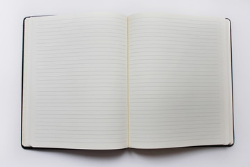 Open note book page, blank notepad background. Notebook lined pages, empty classic spreadsheet top view of simple school or college study notepad design