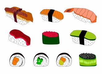 Sushi on a white background. Vector illustration