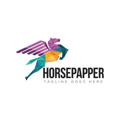 horse paper logo, creative pegasus vector
