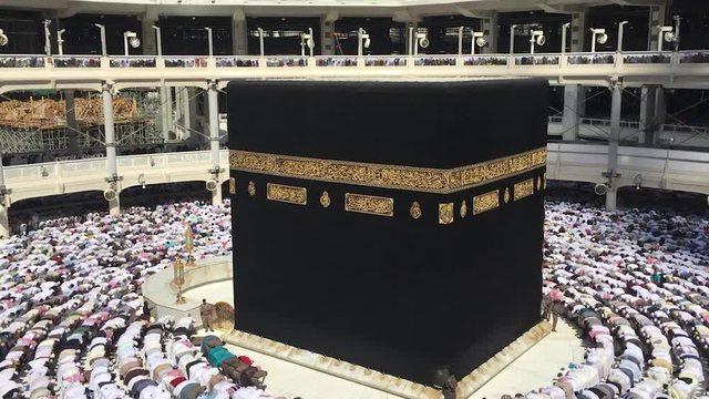 Muslims are Praying Jumah Prayer at Kaaba Performing Sujood