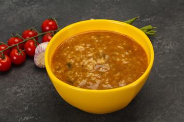 Caucasian Kharcho soup with beef meat