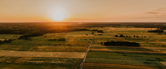 Sunset on the village in Poland