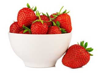 bowl with strawberries isolated on white background. Close up.
