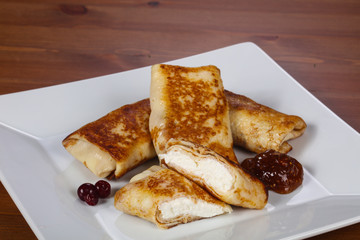 Pancakes stuffed curd with jam