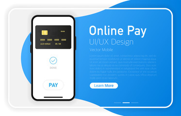 Online Pay. Smartphone blank screen. Modern design. Device mockup. UI and UX design interface. Gradient background. Vector