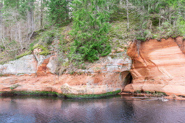 Beautiful sandstone in wild river in Latvia
