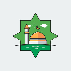 Obraz premium Flat Illustration Vector Graphic of Simple Mosque with Islamic Background. Perfect for Brochure, Template, Banner, etc.