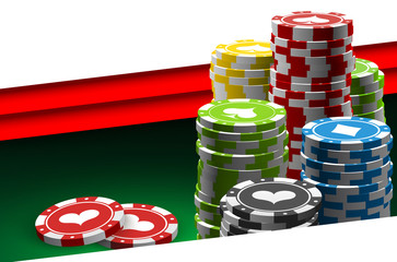 illustration Online Poker casino banner with a chips and dice. Marketing Luxury Banner Jackpot Online Casino with flat paper cloud for text. Empty advertising poster.