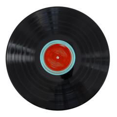 Black vinyl record on a white background, isolated.