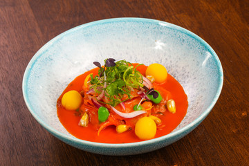 Gazpacho tomato soup with herbs