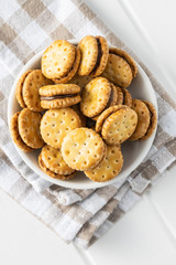 Mini cream sandwich cookies.