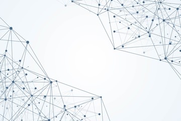 Geometric abstract background with connected line and dots. Structure molecule and communication. Big Data Visualization. Medical, technology, science background. Vector illustration.