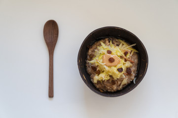 Top view of delicious and nutritious vegan breakfast porridge