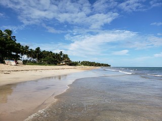 férias no paraíso de águas cristalinas, mar, praia, areia, coqueiros, 