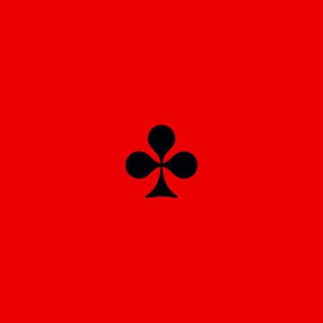 Poker playing card suit clover outline shape single icon. Clubs suit deck of playing cards used for ace in Las Vegas royal casino. Single icon illustration isolated on red. Drawing pic for tattoo.