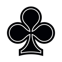 Poker playing card suit clover outline shape single icon. Clubs suit deck of playing cards used for ace in Las Vegas royal casino. Single icon illustration isolated on white. Drawing pic for tattoo.