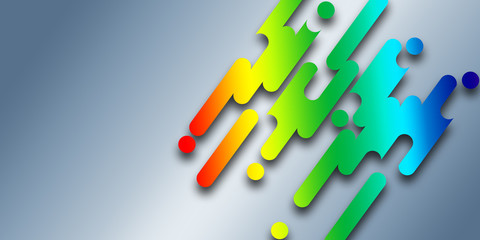 Colorful rounded lines shapes in diagonal rhythm dynamic composition on white background