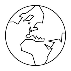 Simplified outline Earth globe with map of World focused on Europe. Vector illustration