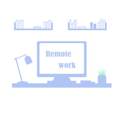 Flat design of working place, remote work. Home office design, working space. Freelance, vector illustration.