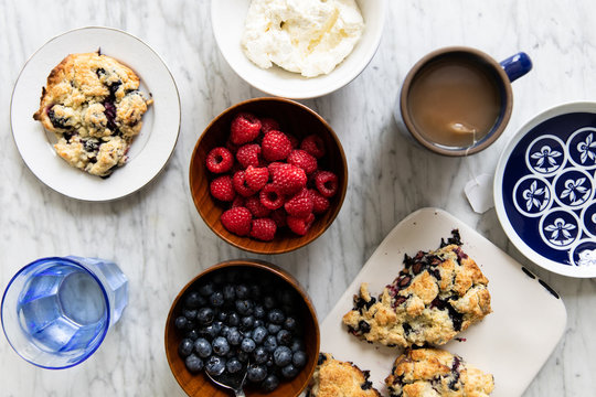 Brunch with fruit and scones