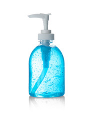 Bottle of hand sanitizer, antimicrobial liquid gel isolated on white background