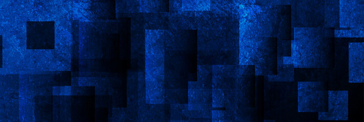 Dark blue grunge squares abstract banner design. Geometric tech vector background