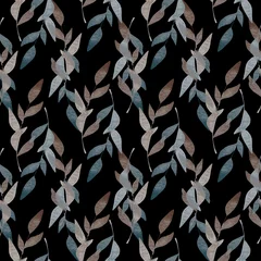 Behang Hand getekende naadloze patroon van bladeren. Waterverfillustratie van een installatieornament. Perfect voor wikkels, behangpapier, ansichtkaarten, wenskaarten, ontwerp voor papier, bedrukte textiel en stof. © Tatiana 