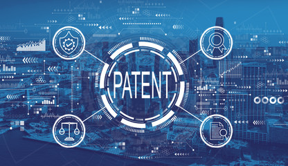 Patent concept with downtown San Francisco skyline buildings