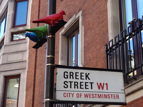 Fototapeta street sign in london with pigeons