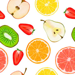 Watercolor fruit set seamless pattern