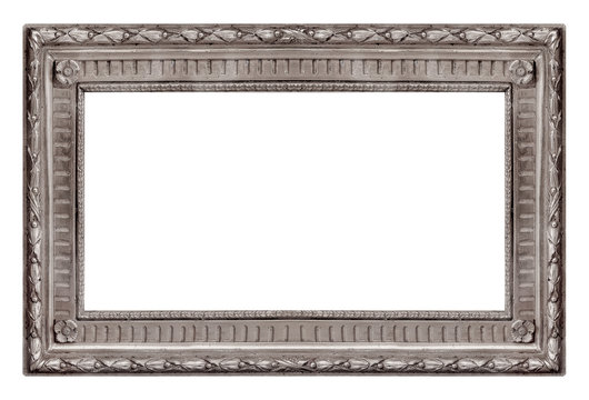 Panoramic silver frame for paintings, mirrors or photo isolated on white background