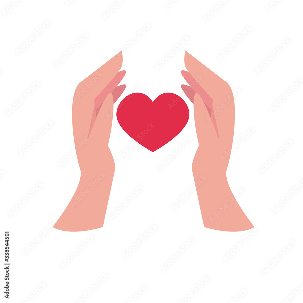 Wall mural charity donations concept, hands with heart icon, flat style - Wall murals