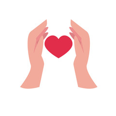 charity donations concept, hands with heart icon, flat style