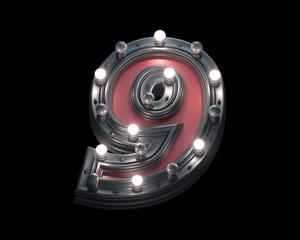 Black and red metal lamp light font.