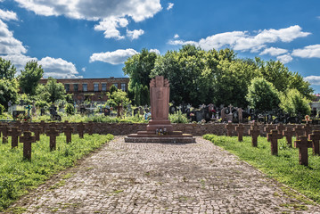 Memorial in Polish section of cemetery in Chortkiv city, with graves of soldiers killed during Polish–Soviet War, Ukraine