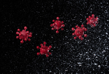 Coronavirus outbreak in 2019,Flu COVID-19 virus cell with water splash of air on black background,Flu virus spread caused by influenza