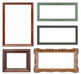 Set of wooden frames for paintings, mirrors or photo isolated on white background