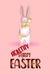 Funny rabbits. Easter bunny. Vector illustration on a pink background..