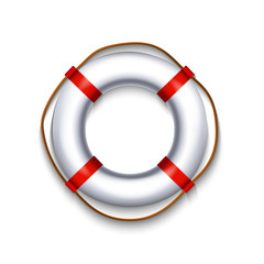 white lifebuoy with red element rope isolated on white background, vector illustration.
