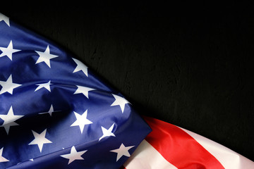 Flag of the United States of America with a place for the inscription.USA black background.
