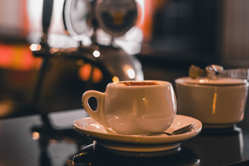 a cup of morning coffee at the bar