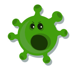 Vector image of an angry virus molecule isolated on white background.